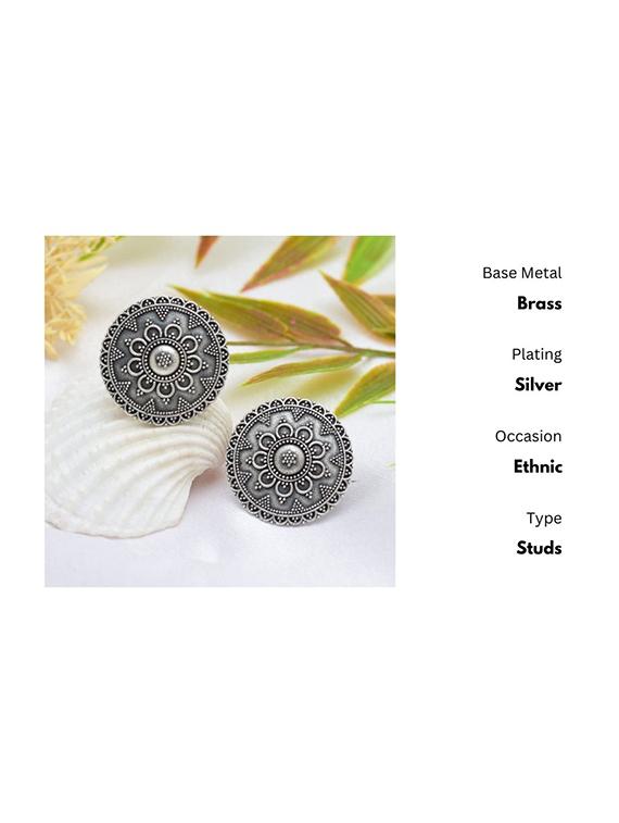 silver-toned & silver-plated floral studs earrings - 21733264 -  Standard Image - 1