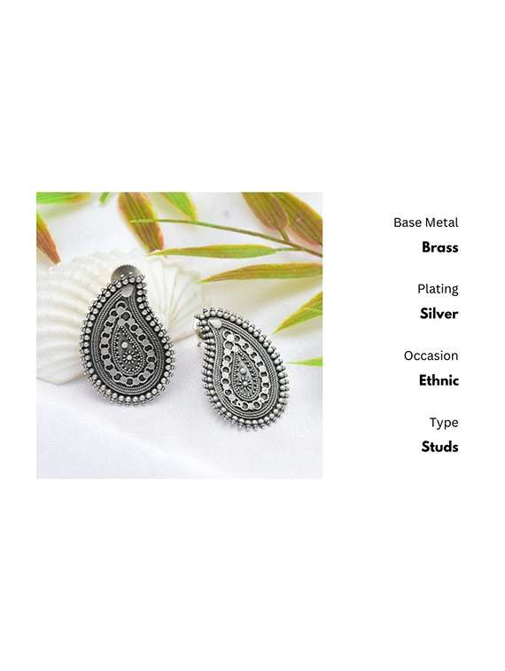 silver-toned & silver-plated oxidized studs earrings - 21733266 -  Standard Image - 1
