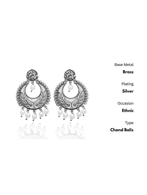 silver-toned & silver-plated oxidized chandballi earrings - 21733267 -  Standard Image - 1