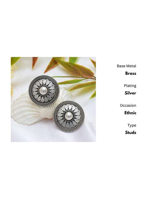 silver-toned & silver-plated oxidized studs earrings - 21733269 -  Standard Image - 1