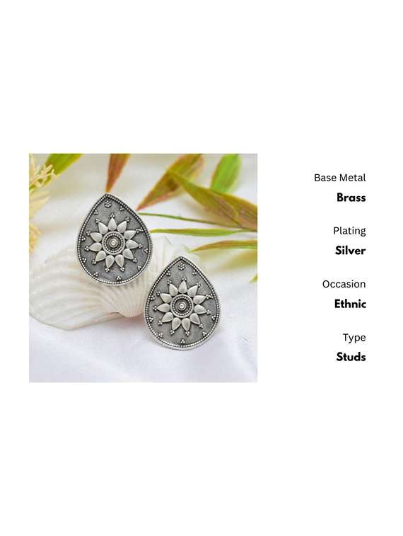 silver-toned & silver-plated oxidized studs earrings - 21733271 -  Standard Image - 1