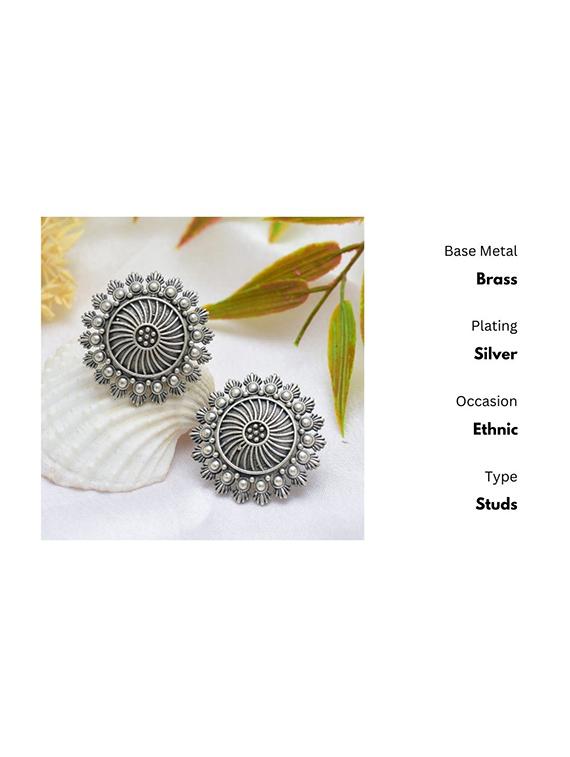 silver-toned & silver-plated oxidized studs earrings - 21733272 - Standard Image - 1