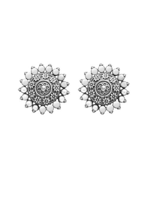silver-toned & silver-plated oxidized studs earrings - 21733274 -  Standard Image - 0