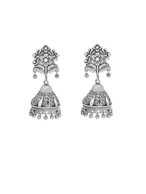 silver-toned & silver-plated oxidized jhumka earrings - 21733276 - Standard Image - 0