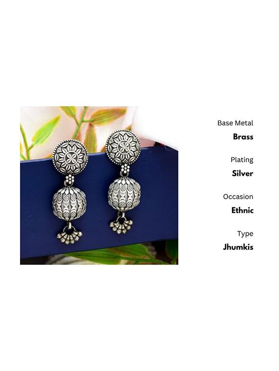 silver-toned & silver-plated oxidized jhumka earrings - 21733277 -  Standard Image - 1