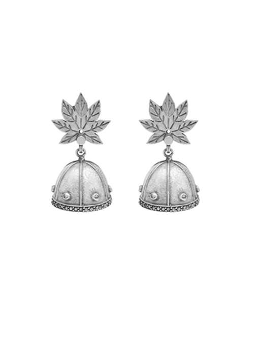 silver-toned & silver-plated oxidized jhumka earrings - 21733278 -  Standard Image - 0