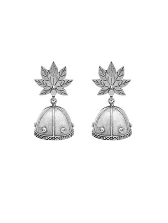 silver-toned & silver-plated oxidized jhumka earrings