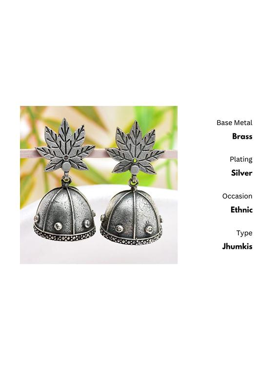 silver-toned & silver-plated oxidized jhumka earrings - 21733278 -  Standard Image - 1