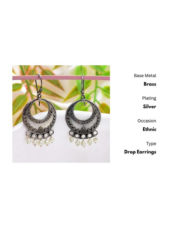 silver-toned & silver-plated oxidized chandballi earrings - 21733279 - Standard Image - 1