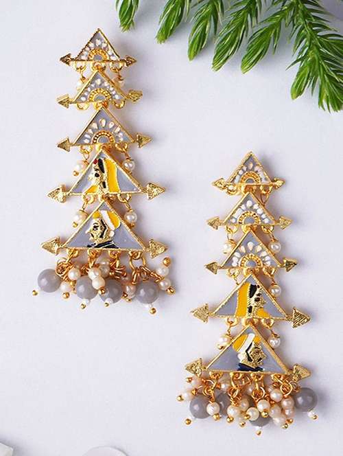 gold plated beaded meenakari drop earrings - 21733284 -  Standard Image - 0