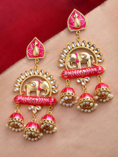 gold-plated animal shaped kundan drop earrings - 21733294 -  Standard Image - 0