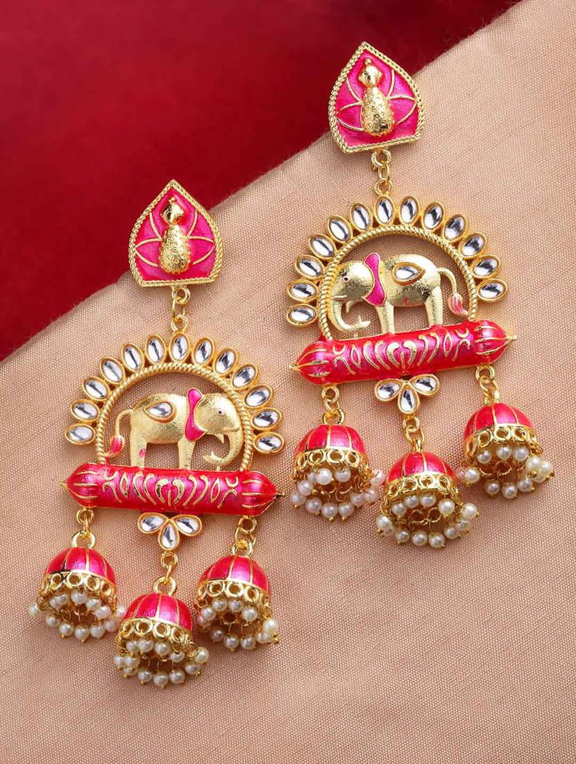 gold-plated animal shaped kundan drop earrings - 21733294 -  Zoom Image - 0