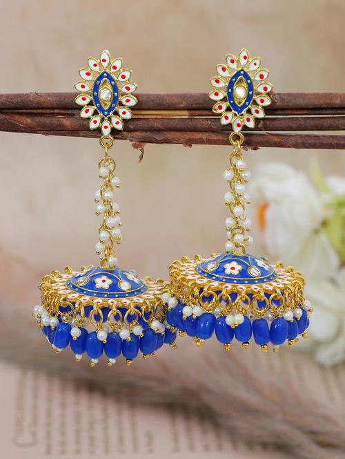 women meenakari detailed jhumka earrings - 21733297 - Standard Image - 0
