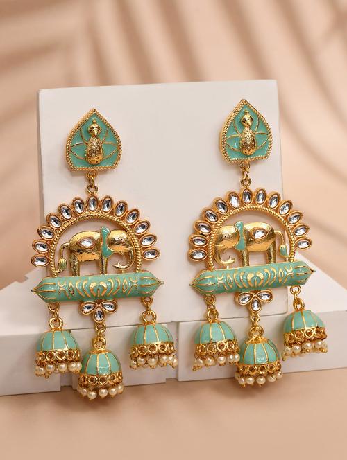 gold-plated animal shaped kundan drop earrings - 21733313 -  Standard Image - 0