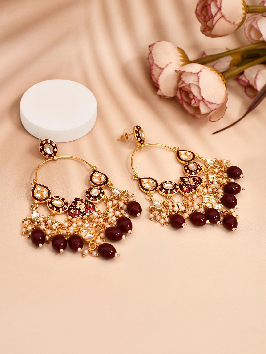 gold plated kundan stone and meenakari pearl chandballi earrings - 21733315 -  Zoom Image - 0