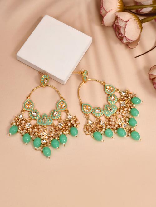 gold plated kundan stone and meenakari pearl chandballi earrings - 21733316 -  Standard Image - 0