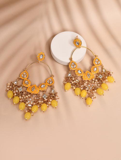 gold plated kundan stone and meenakari pearl chandballi earrings - 21733319 -  Standard Image - 0
