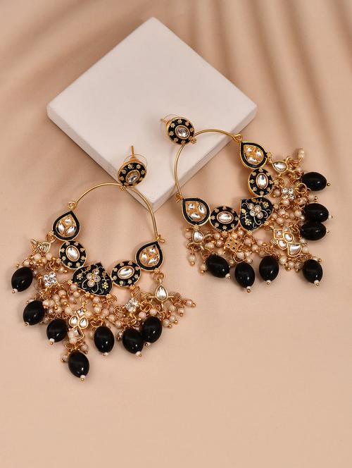 gold plated kundan stone and meenakari pearl chandballi earrings - 21733321 -  Standard Image - 0