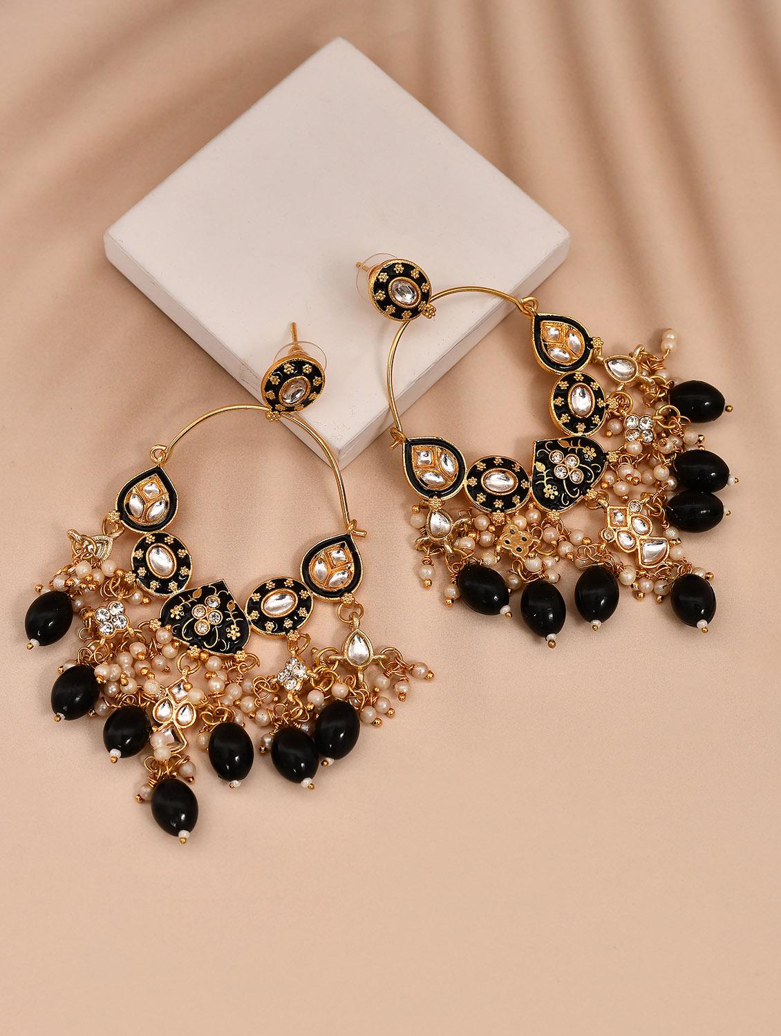 gold plated kundan stone and meenakari pearl chandballi earrings - 21733321 -  Zoom Image - 0