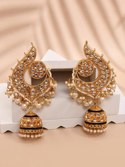 gold plated kundan stone and meenakari jhumka earrings - 21733333 -  Standard Image - 0