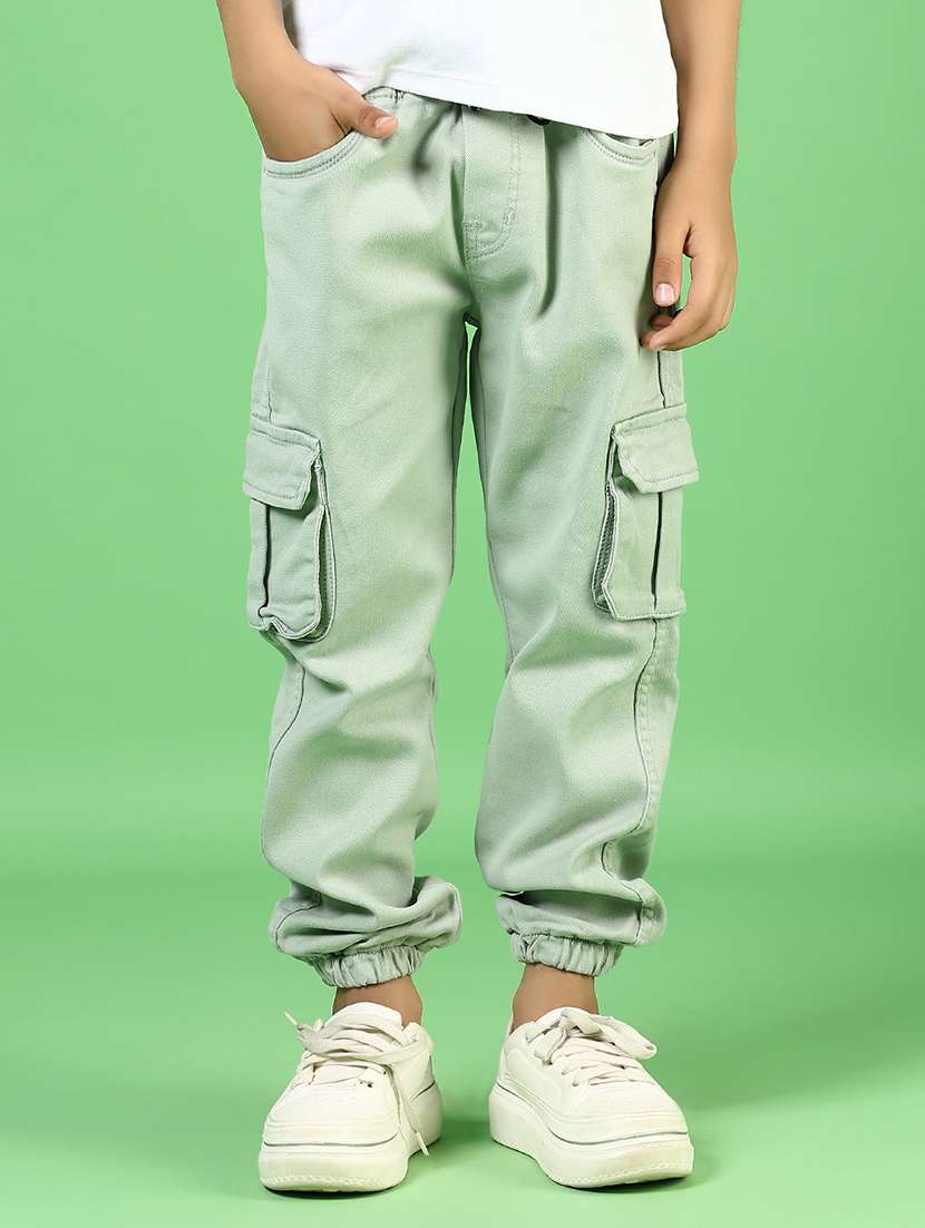boys solid mid rise relaxed fit cargo
