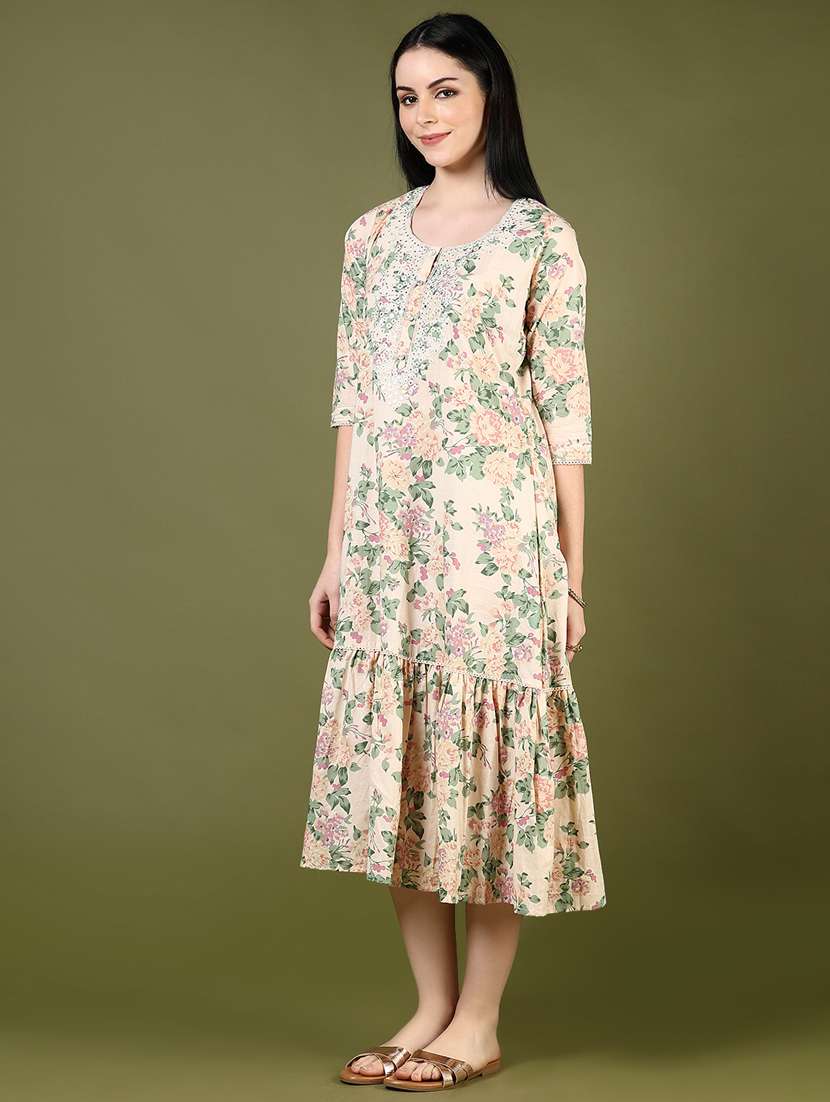 women floral three quarter sleeve tiered dress - 21733392 -  Standard Image - 1