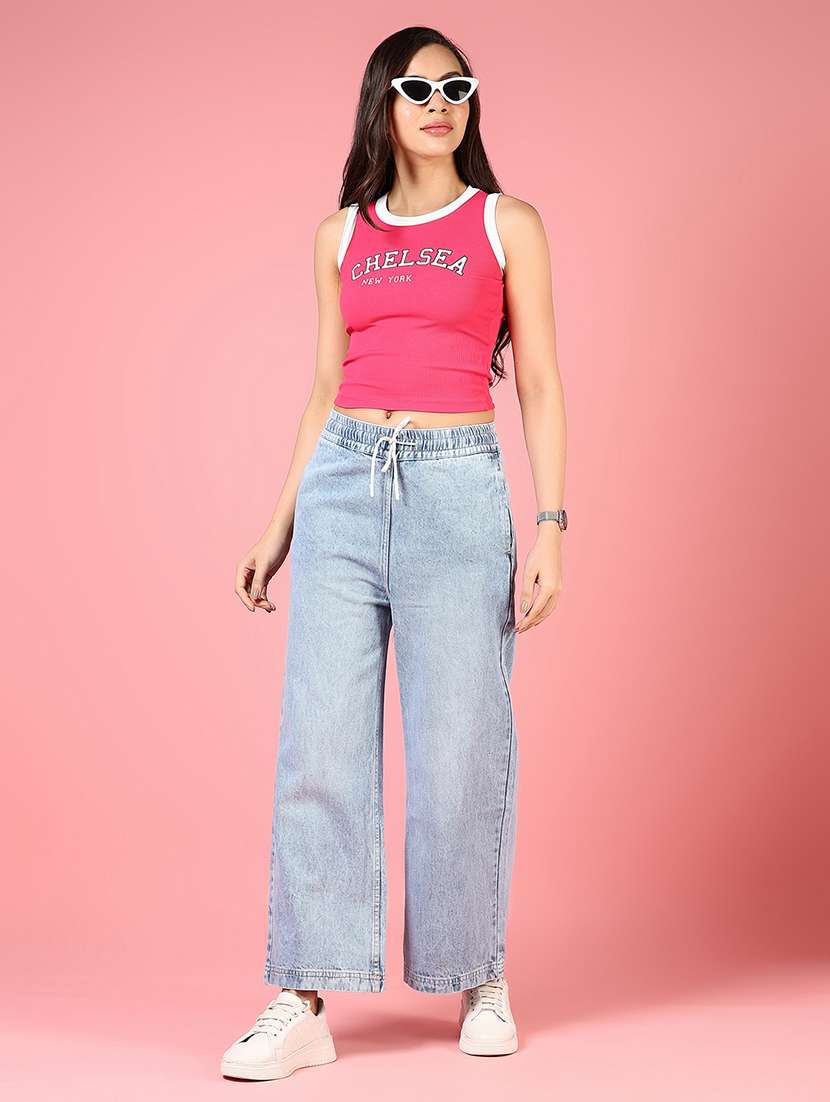 women pink typographic sleeveless crop top - 21733400 -  Standard Image - 4