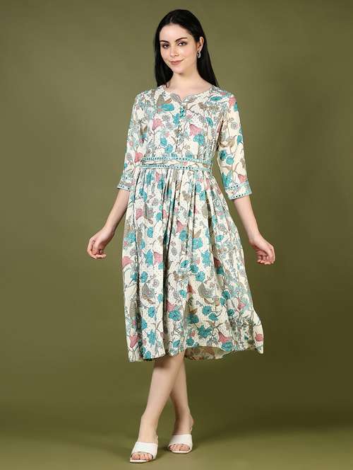 women printed notch neck flared ethnic dress - 21733415 -  Standard Image - 0