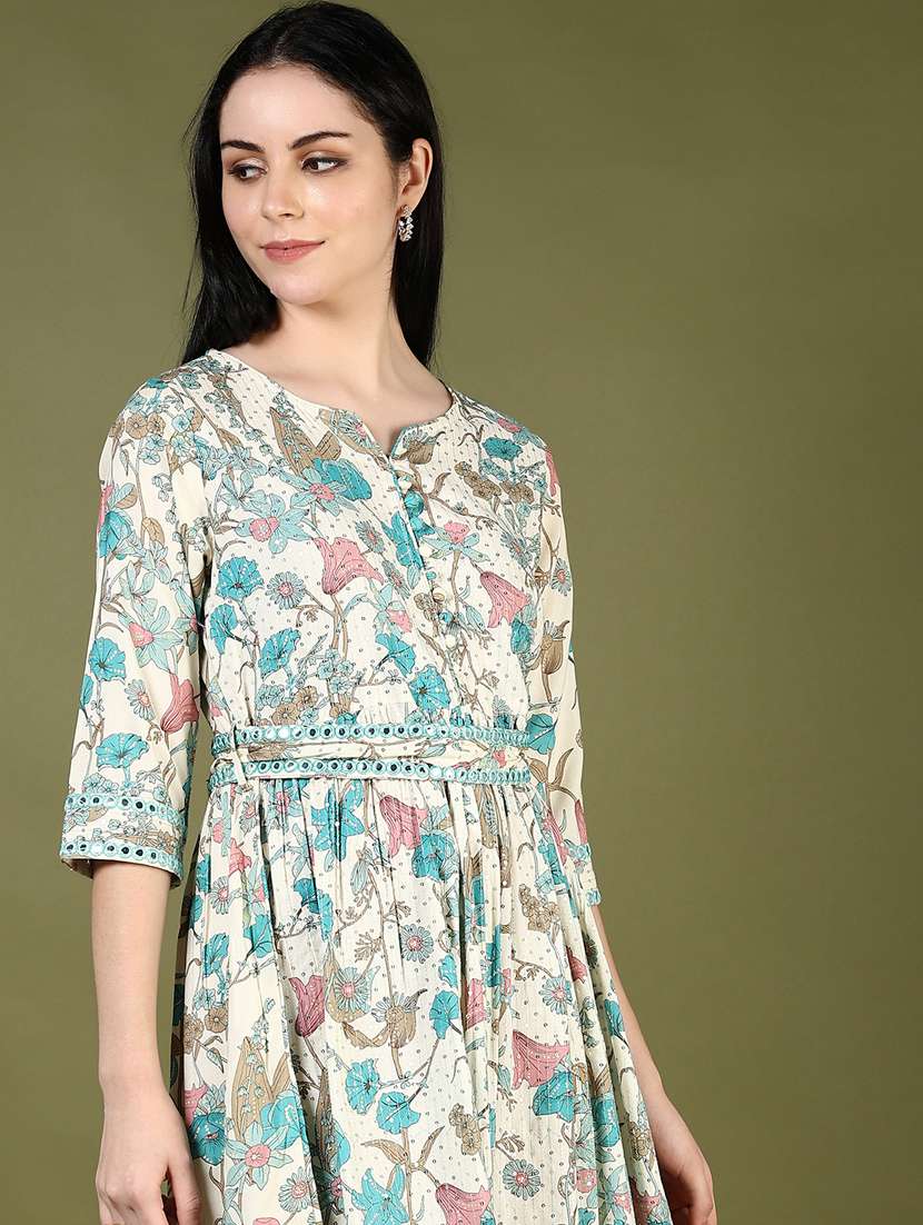 women printed notch neck flared ethnic dress - 21733415 - Standard Image - 4