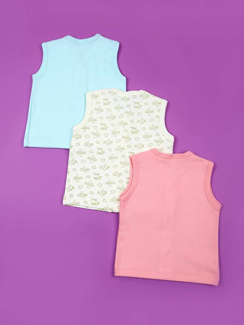 kids pack of 3 printed sleeveless t-shirt - 21733426 -  Standard Image - 1