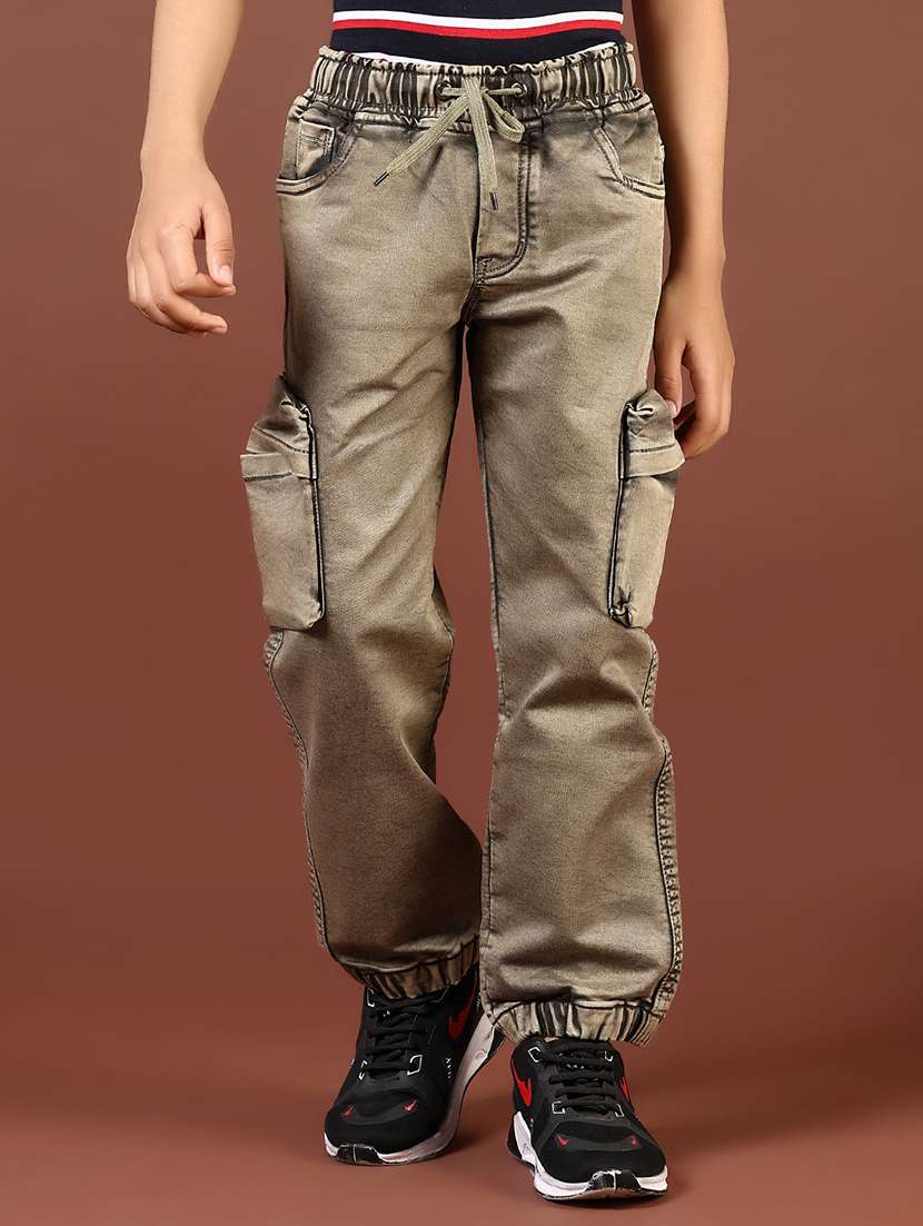 boys solid mid rise denim cargo