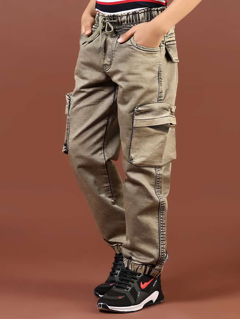 boys solid mid rise denim cargo - 21733442 -  Standard Image - 1