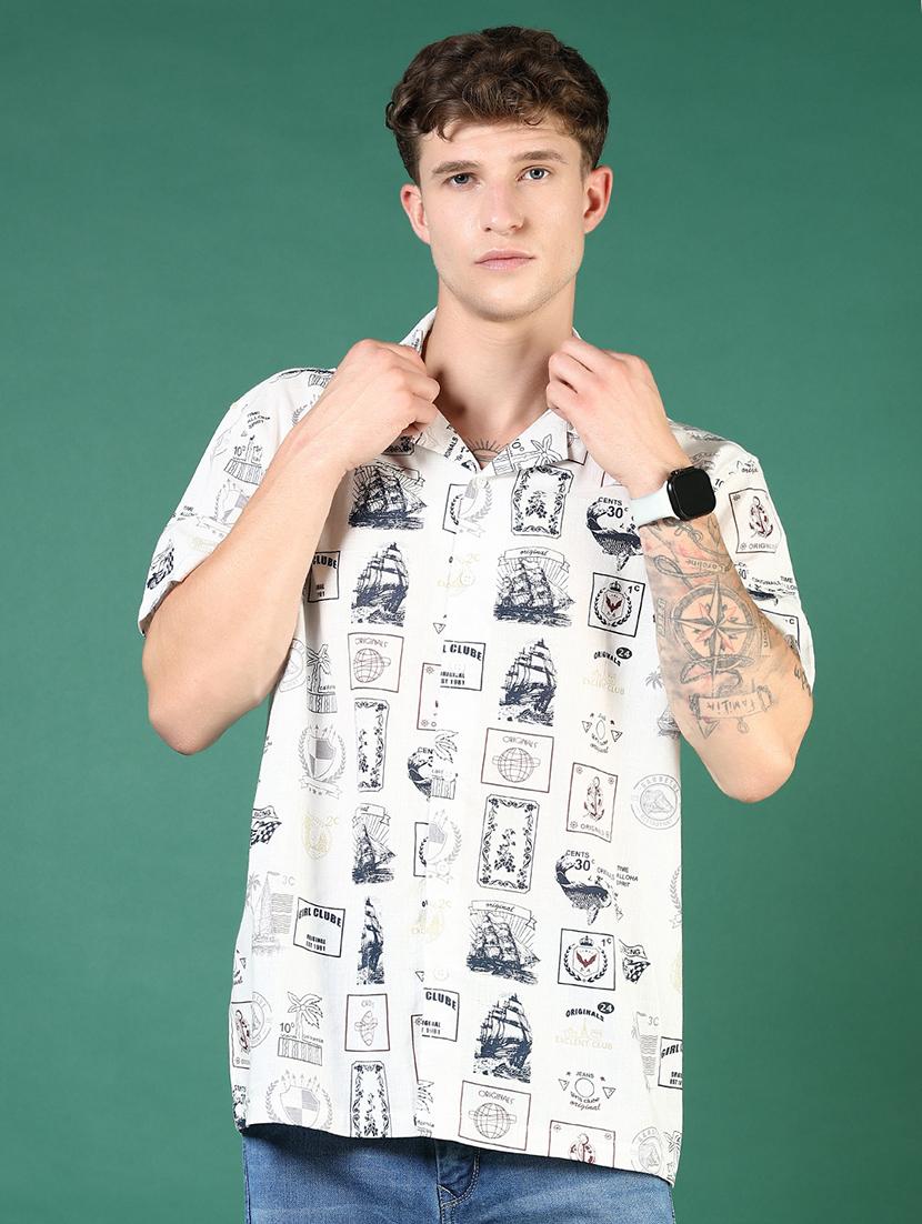 men printed cuban collared casual shirt - 21733449 -  Standard Image - 1