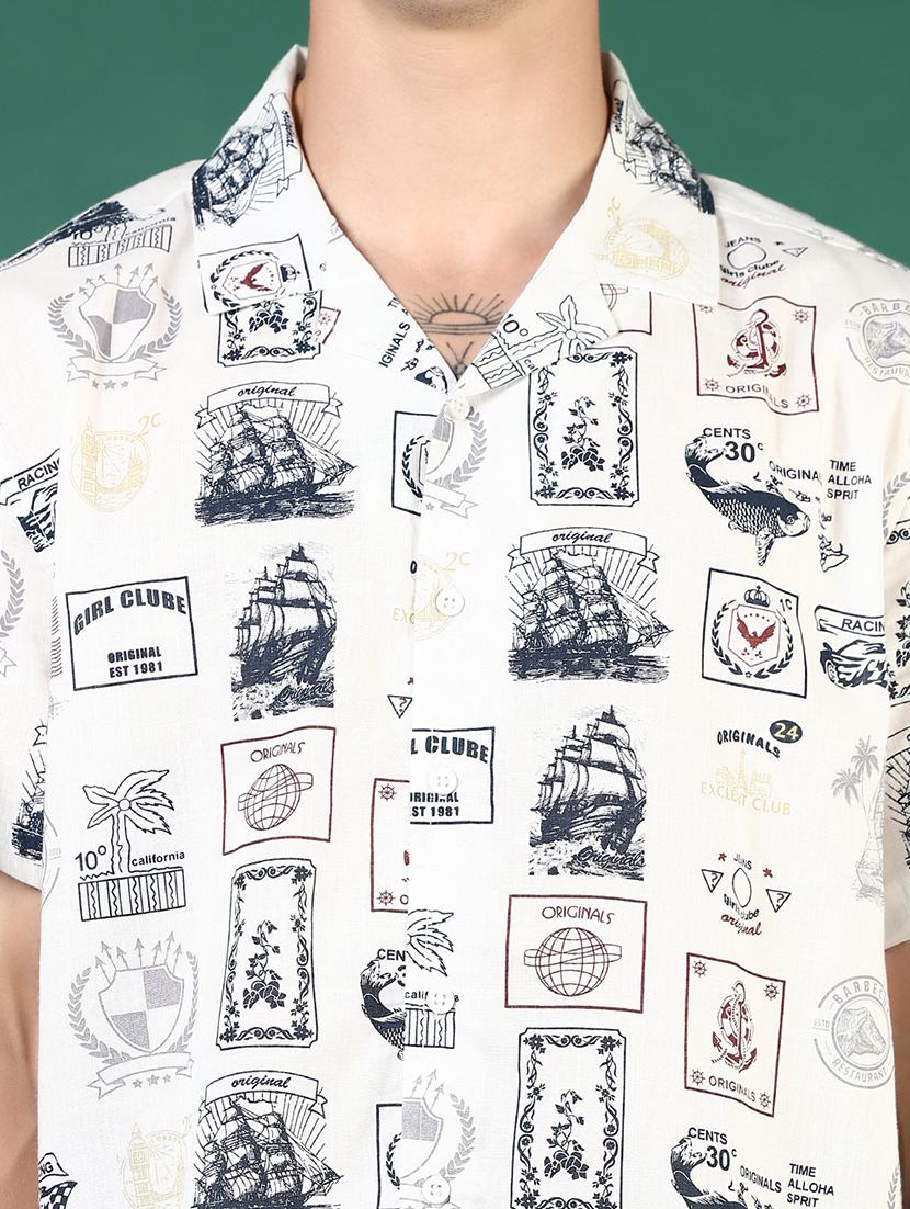men printed cuban collared casual shirt - 21733449 - Standard Image - 4
