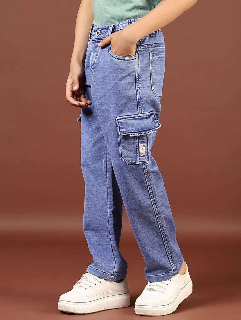 boys solid mid rise denim cargo - 21733483 - Standard Image - 1
