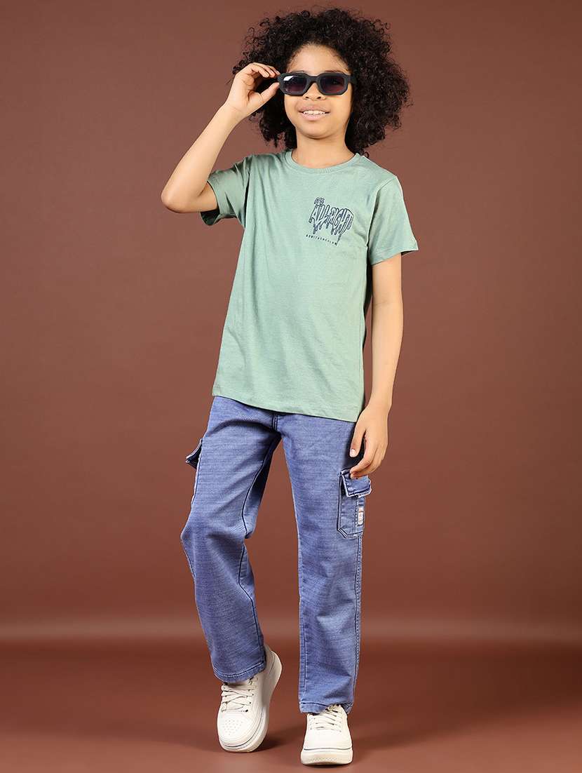 boys solid mid rise denim cargo - 21733483 - Standard Image - 4