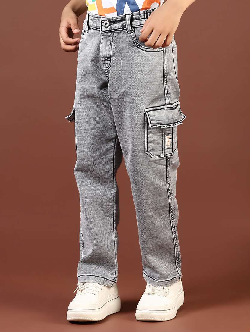 boys solid mid rise denim cargo - 21733484 -  Standard Image - 1