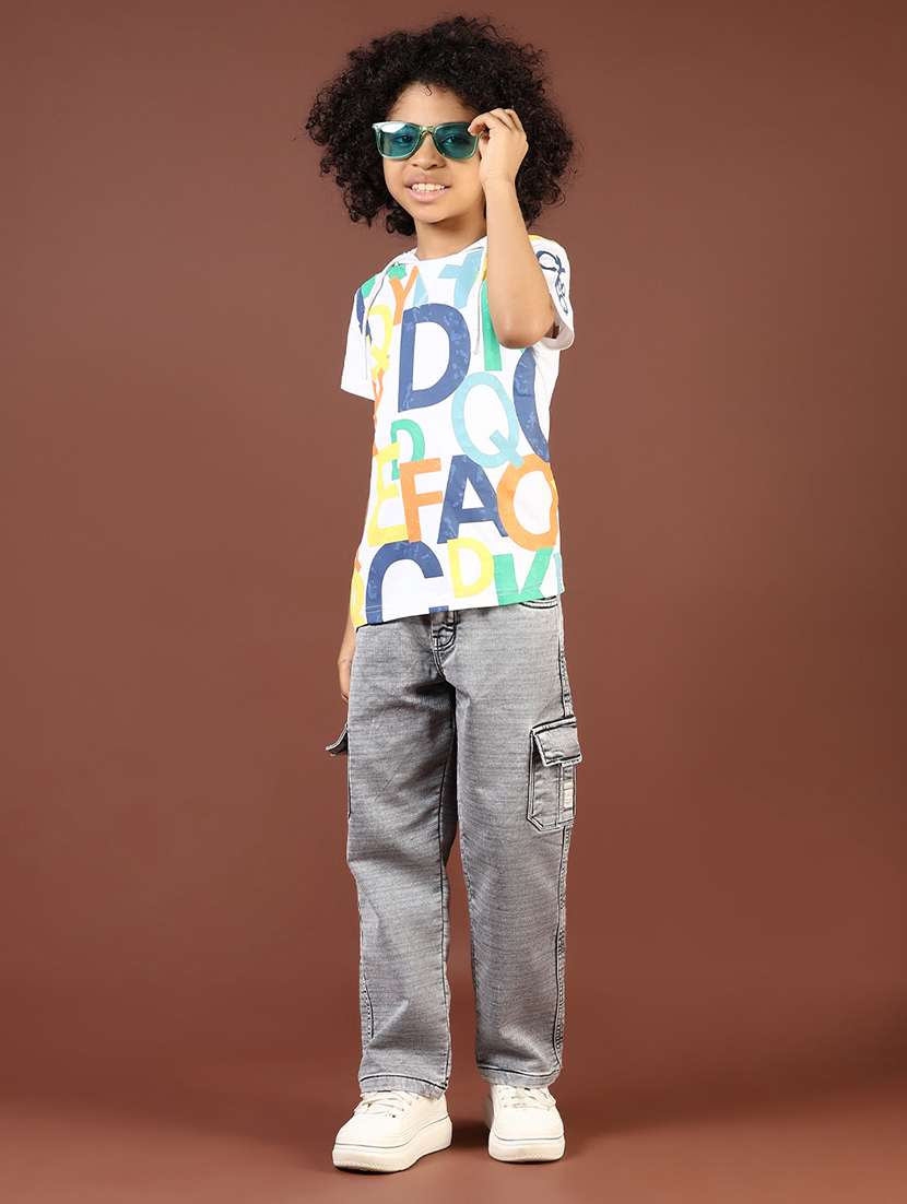 boys solid mid rise denim cargo - 21733484 -  Standard Image - 4