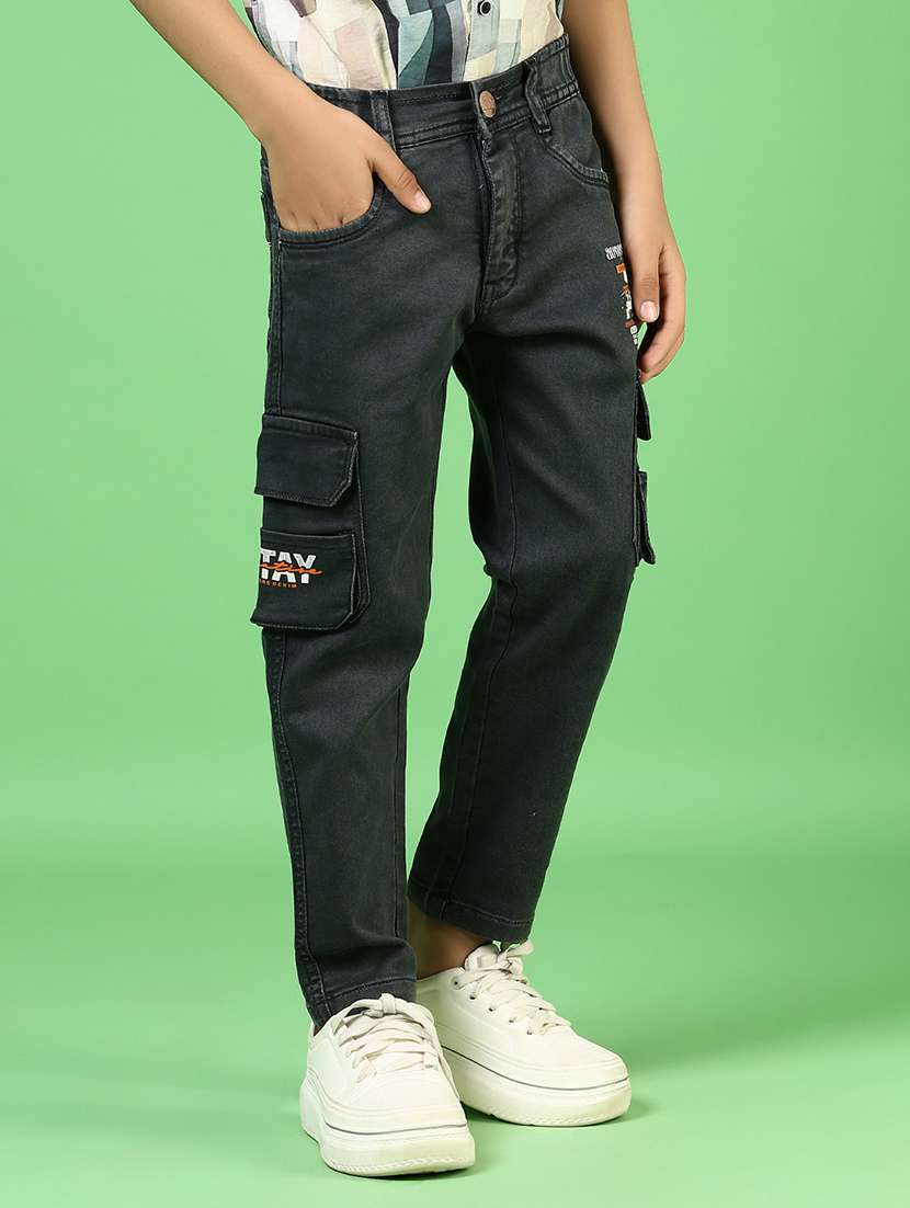 boys solid mid rise denim cargo - 21733493 -  Standard Image - 1
