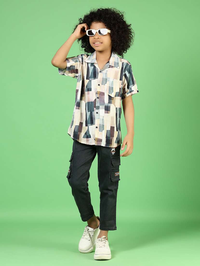 boys solid mid rise denim cargo - 21733493 -  Standard Image - 4