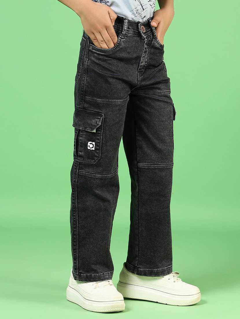 boys solid mid rise denim cargo - 21733502 -  Standard Image - 1