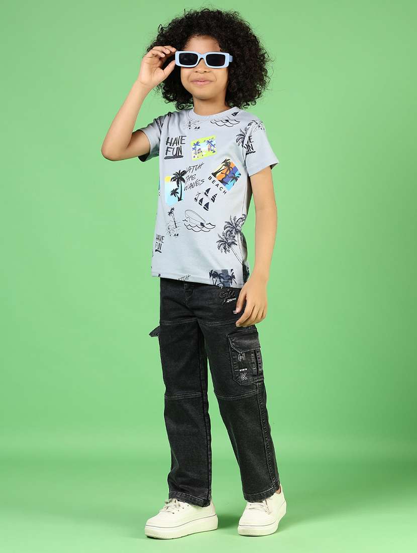 boys solid mid rise denim cargo - 21733502 -  Standard Image - 4