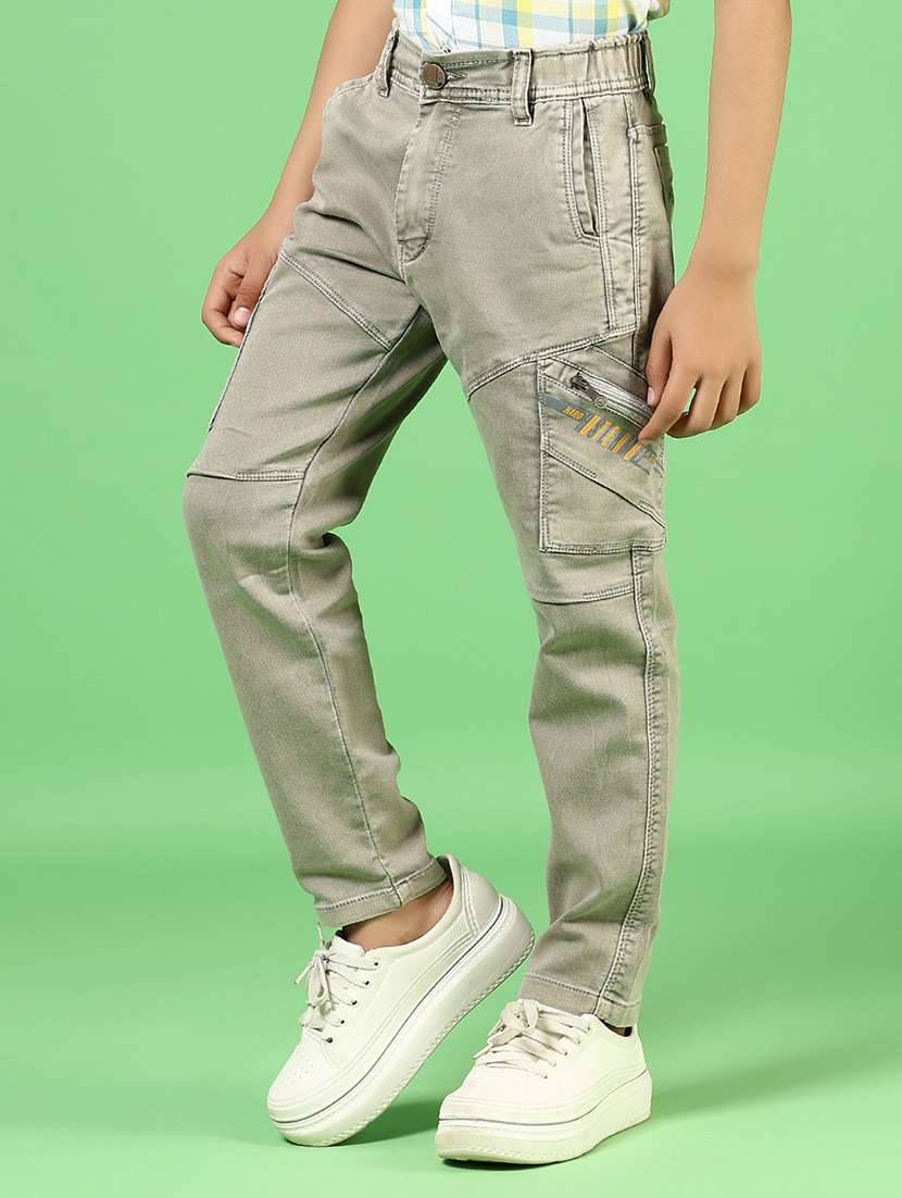 boys solid mid rise denim cargo - 21733505 -  Standard Image - 1