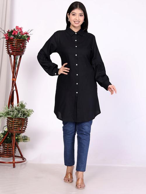 women black solid long sleeve relaxed fit shirt - 21733584 -  Standard Image - 0