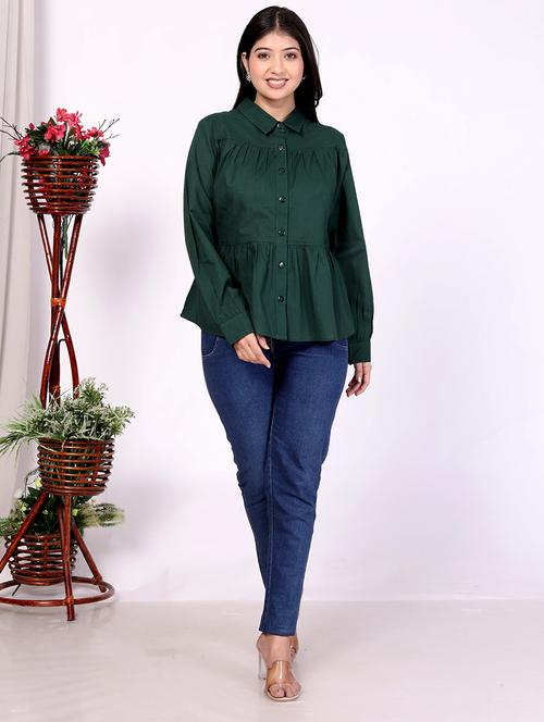 women green solid long sleeve regular shirt - 21733587 -  Standard Image - 0