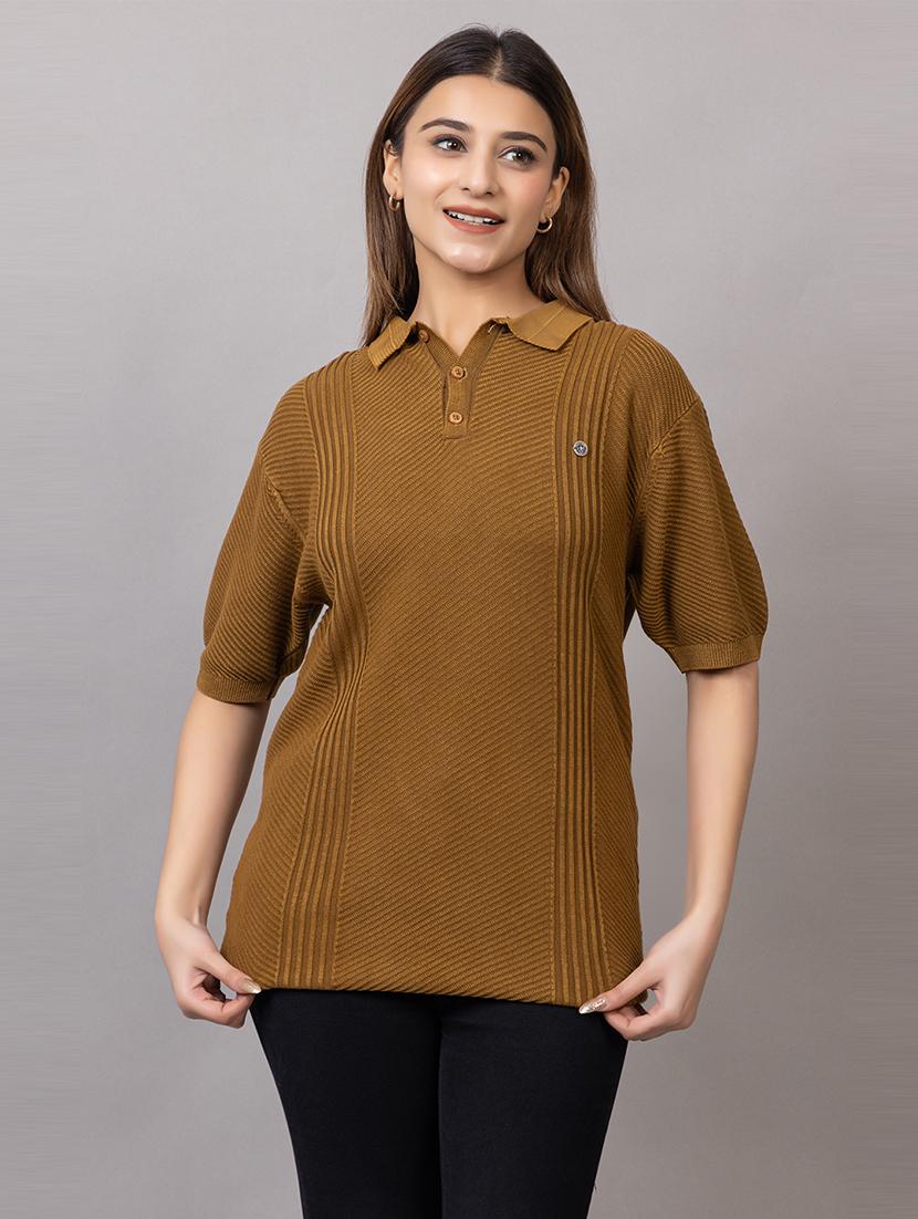 women self design short sleeve polo t-shirt - 21733599 - Zoom Image - 0