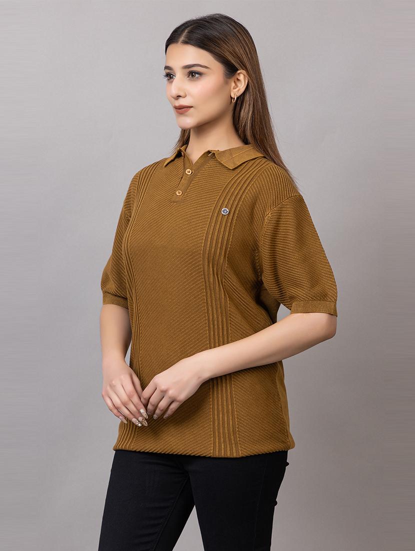 women self design short sleeve polo t-shirt - 21733599 - Standard Image - 1