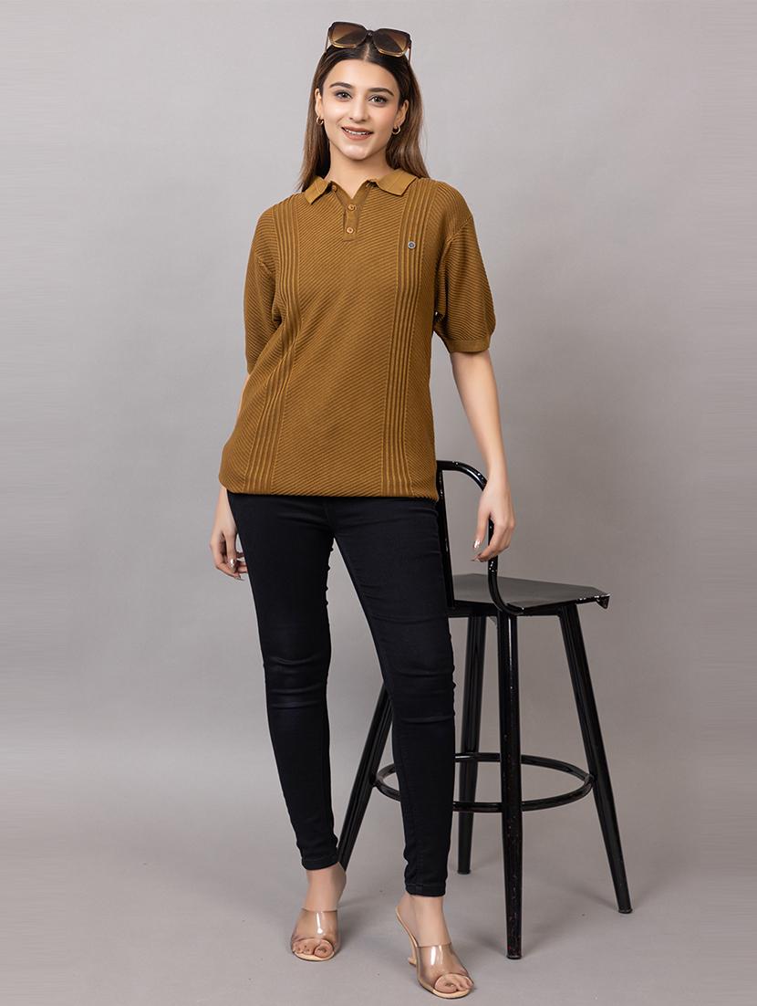women self design short sleeve polo t-shirt - 21733599 - Standard Image - 4