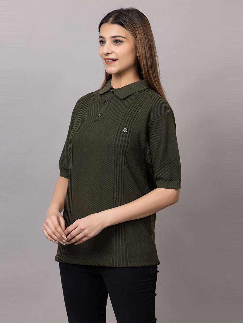 women self design short sleeve polo t-shirt - 21733601 - Standard Image - 1