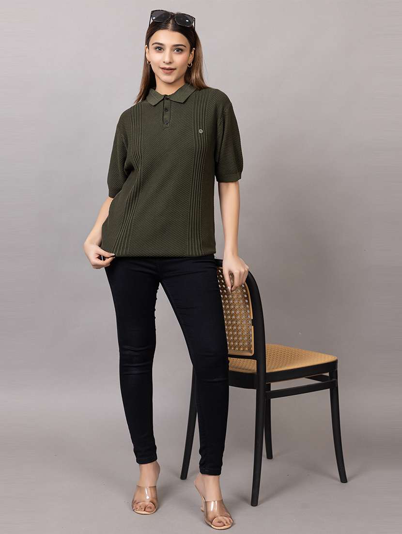 women self design short sleeve polo t-shirt - 21733601 - Standard Image - 4